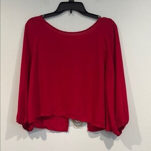 Persaya Red 3/4 Sleeve Open Back Crop Blouse with Gold Beads on back Size Large